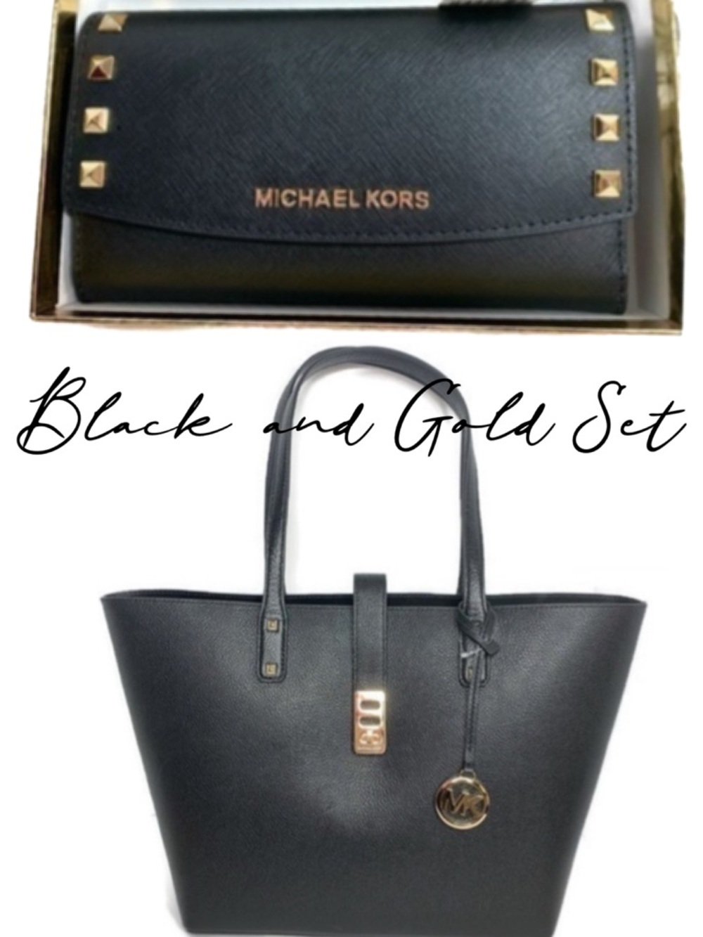 Michael Kors Black Leather Bag & Wallet Set Karson